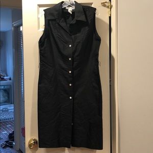 Black raw silk shirt dress